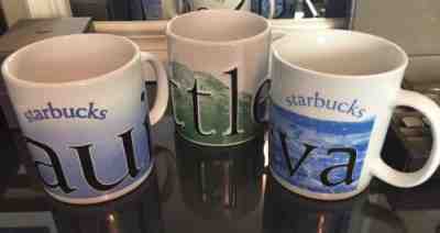 3 Starbucks Coffee Cup Mug SEATTLE Barista 2002 + MAUI CityMug + GENEVA Rastal - Sold on eBay Nov, 8th 2019 for $29.01