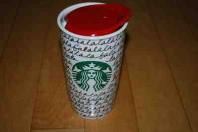 2011 Starbucks Christmas Tumbler Mug Travel  FA LA LA LA LA Holiday 2011 Red Lid - Sold on eBay Nov, 8th 2019 for $29.99