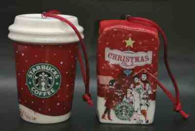STARBUCKS Christmas Holiday Ornament Set, Old Logo 2007 Coffee Red Cup, Carolers - Sold on eBay Nov, 8th 2019 for $19.99