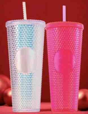 2 STARBUCKS 2019 FALL HOLIDAY Cup Tumbler Both Neon Pink & Platinum Set Silver - Sold on eBay Nov, 8th 2019 for $36.00