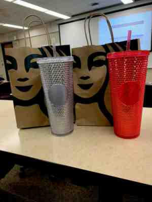 2 Starbucks Fall 2019 Limited Edition Studded Tumbler Cup - Hot Pink & Platinum - Sold on eBay Nov, 8th 2019 for $65.00