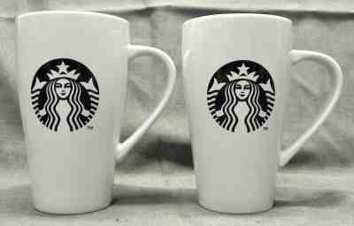 2 Starbucks White Ceramic Coffee Cups, Black Mermaid, 18 oz 2014 Siren Exc. - Sold on eBay Nov, 8th 2019 for $27.50