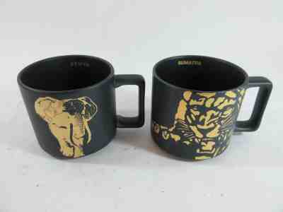2016 Starbucks Sumatra Tiger Kenya Elephant Matte Black Gold Ceramic Coffee Mugs - Sold on eBay Nov, 8th 2019 for $29.65
