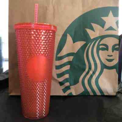 STARBUCKS 2019 Neon Pink Studded Cold Cup Tumbler WINTER HOLIDAY 24 oz - Sold on eBay Nov, 8th 2019 for $34.99