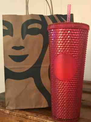 NEW STARBUCKS 2019 Neon Pink Studded Cold Cup Tumbler WINTER HOLIDAY 24 oz - Sold on eBay Nov, 8th 2019 for $32.00