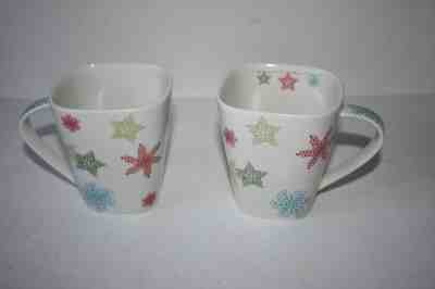 2 STARBUCKS 2005 CHRISTMAS HOLIDAY STARS & SNOWFLAKES SQUARE MUG MINTY - Sold on eBay Nov, 8th 2019 for $22.85