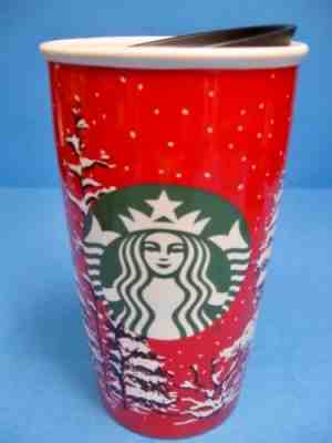 2016 STARBUCKS Christmas Holiday Ceramic Coffee Tumbler "Snowy Trees" 12 oz - Sold on eBay Nov, 8th 2019 for $24.95