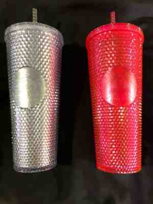 Starbucks Venti Bling Platinum + Hot Pink Studded 24oz Tumbler Cup Set Rare - Sold on eBay Nov, 8th 2019 for $56.00