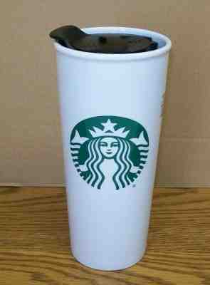 Starbucks Classic Logo Double Wall Ceramic Travel Mug 16 Oz White Tumbler 2016 - Sold on eBay Nov, 8th 2019 for $24.99