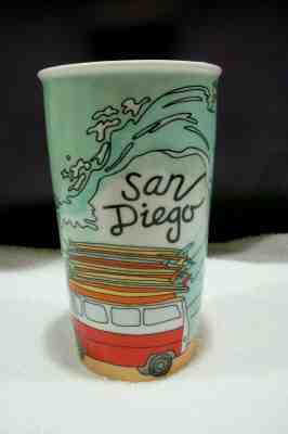 NWT Starbucks San Diego Ceramic Tumbler Beach Surf Board Van - Sold on eBay Nov, 8th 2019 for $44.88