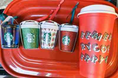 Starbucks 2019 Holiday Ornaments Glitter Red Green Iridescent Coffee Red Cup - Sold on eBay Nov, 8th 2019 for $75.00