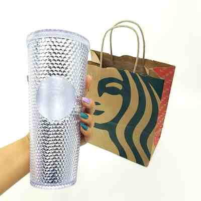 NEW 2019 Starbucks Studded Tumbler Bling Platinum Venti Cold Cup Iridescent - Sold on eBay Nov, 8th 2019 for $33.80