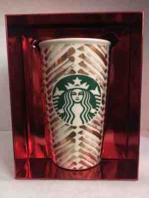 STARBUCKS Coffee 2015 Gold Chevron Ceramic Rare Tumbler NIB! - Sold on eBay Nov, 8th 2019 for $24.99