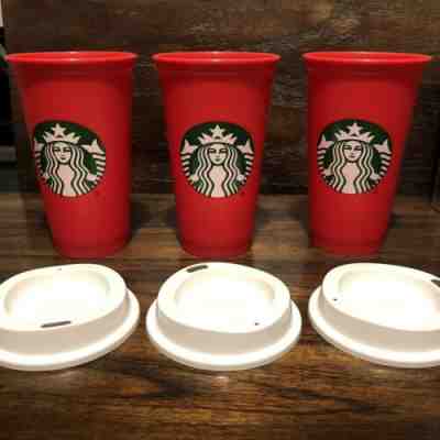 Lot Of 3 Starbucks Coffee 2018 Red Reusable Limited Edition Holiday 16oz Cups  - Sold on eBay Nov, 7th 2019 for $25.00