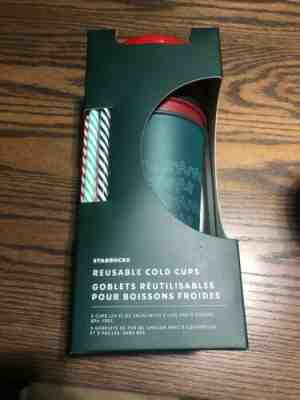 Starbucks 2019 Holiday Christmas Reusable Cold Cups With Straws 24oz 5 Pack NIB - Sold on eBay Nov, 7th 2019 for $34.95