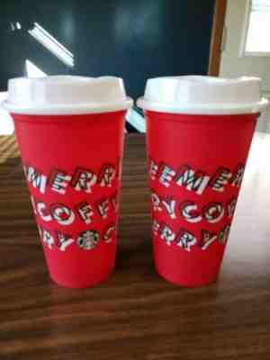 New Starbucks 11-7-2019 FALL LIMITED EDITION REUSABLE RED HOLIDAY CUPS 2 GRANDE - Sold on eBay Nov, 7th 2019 for $24.00