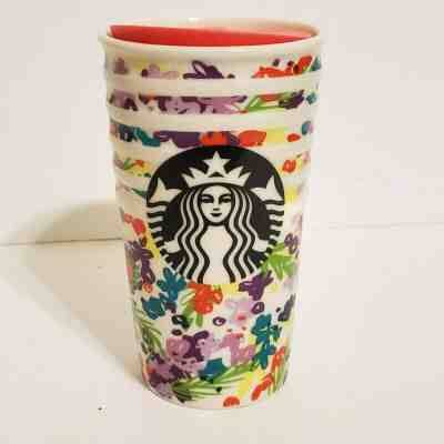 STARBUCKS Ceramic Tumbler 2016 10oz Mug Flowers Floral  - Sold on eBay Nov, 7th 2019 for $24.00