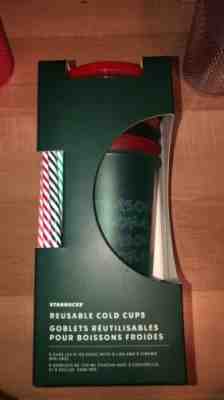 Starbucks 2019 Holiday Christmas Reusable Cold Cups With Straws 24oz 5 Pack NIB - Sold on eBay Nov, 7th 2019 for $20.50