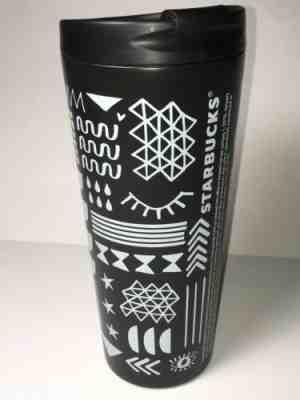 Starbucks 2017 Black & White Geometric Stainless Steel Tumbler Travel Mug 16 oz - Sold on eBay Nov, 7th 2019 for $18.90