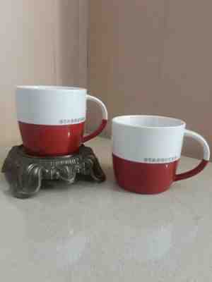 Pair of 2011 Starbucks Coffee Mug Cup Red & White Silver Logo Bone China 16 oz  - Sold on eBay Nov, 7th 2019 for $22.50