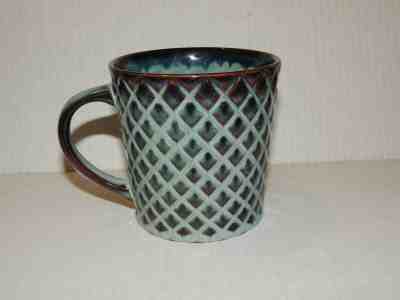 Rare STARBUCKS 2007 Blue Brown Drip Glaze Diamond Quilted Pineapple Coffee Mug - Sold on eBay Nov, 7th 2019 for $29.95