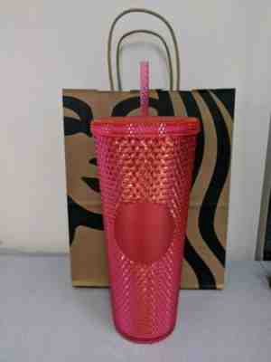 NEW STARBUCKS 2019 Neon Pink Studded Cold Cup Tumbler Christmas HOLIDAY - Sold on eBay Nov, 7th 2019 for $40.00