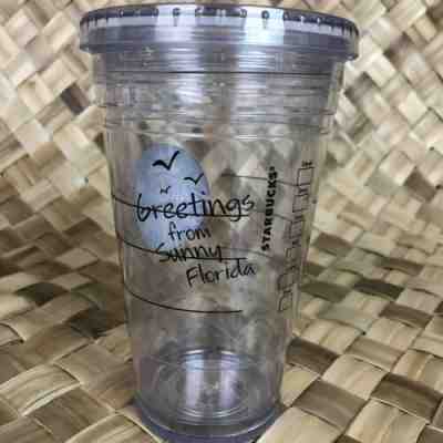 2009 Starbucks 16oz Clear Greeting From Florida Insulated Tumbler Cup  - Sold on eBay Nov, 7th 2019 for $15.99