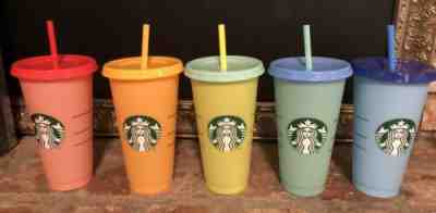 2019 Starbucks Color Changing Cold Cups Summer Reusable 5 Cups 5 Lids & 5 Straws - Sold on eBay Nov, 7th 2019 for $70.00