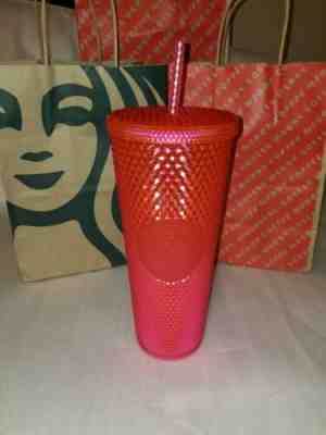STARBUCKS 2019 Neon Pink Studded Cold Cup Tumbler WINTER HOLIDAY 24 oz - Sold on eBay Nov, 7th 2019 for $34.99