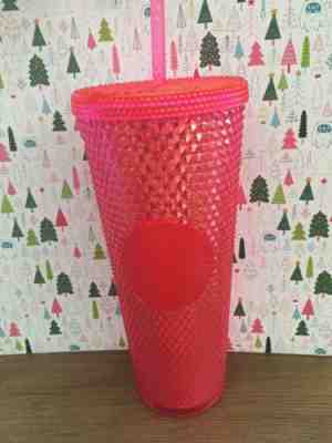 NEW STARBUCKS 2019 Neon Pink Studded Cold Cup Tumbler WINTER HOLIDAY 24 oz - Sold on eBay Nov, 7th 2019 for $35.00
