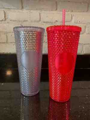 2 Starbucks Holiday 2019 Venti Studded Tumblers Cups Platinum +Neon Pink IN HAND - Sold on eBay Nov, 7th 2019 for $74.99