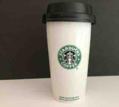 Starbucks White Ceramic Travel Mug 2009 Cup Style Siren Logo Locking Lid - Sold on eBay Nov, 7th 2019 for $18.50