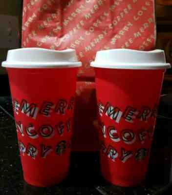 Starbucks 11-7-2019 FALL LIMITED EDITION REUSABLE RED HOLIDAY CUPS 2 GRANDE NEW - Sold on eBay Nov, 7th 2019 for $16.00