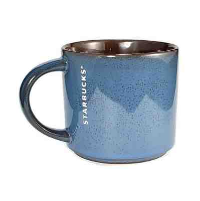 Starbucks Coffee 2014 Blue Brown Artisan Glazed Stackable Tea Mug Cup 14 OZ  - Sold on eBay Nov, 7th 2019 for $23.95
