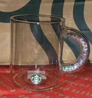 Starbucks Glitter Handle Glass Mug 2019 Holiday Cup Holographic Rainbow Holo - Sold on eBay Nov, 7th 2019 for $32.28