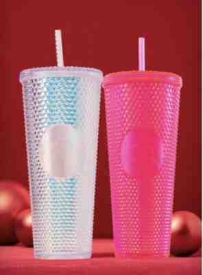 2 Starbucks Holiday 2019 Venti Studded Tumblers Cups Platinum Neon Pink NEW - Sold on eBay Nov, 7th 2019 for $75.00