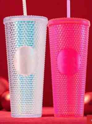 One Holiday Starbucks 2019 Venti Bling Iridescent Hot PINK Studded Cup Tumbler - Sold on eBay Nov, 7th 2019 for $47.50