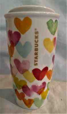 Starbucks 2015 Watercolor Hearts Ceramic Travel Mug Tumbler 10oz Hard To Find - Sold on eBay Nov, 6th 2019 for $28.00