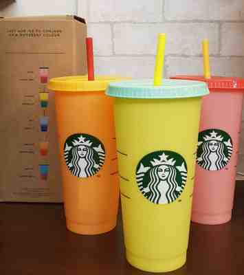 3 for $35 - Starbucks 2019 Reusable COLOR CHANGING Cold Cup X3 - Venti Tumbler - Sold on eBay Nov, 6th 2019 for $35.00
