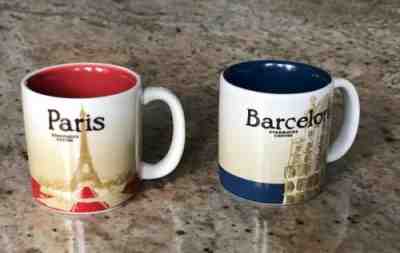 Set of 2 STARBUCKS Barcelona & Paris City Demitasse Coffee Mugs 3 oz / 89 ml - Sold on eBay Nov, 6th 2019 for $30.00