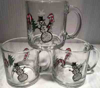 Set Of 3 ~ Christmas Starbucks Coffee Mug Cup Clear Mug Snowman Christmas ~MINT - Sold on eBay Nov, 6th 2019 for $21.50
