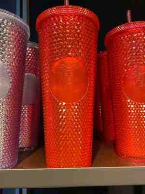 1 NEW STARBUCKS  2019  Neon Pink Studded Cold Cup Tumbler WINTER HOLIDAY 24 oz - Sold on eBay Nov, 6th 2019 for $47.00