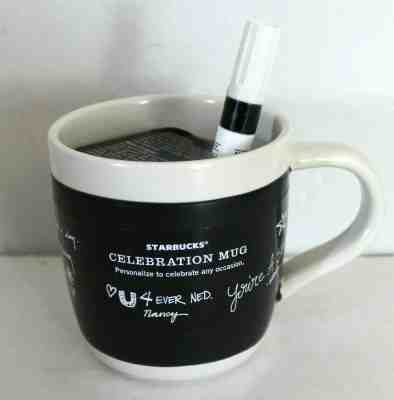 Starbucks Celebration Black Mug Chalkboard w/ Pen 18 oz Ceramic Coffee Cup 2009  - Sold on eBay Nov, 6th 2019 for $16.83