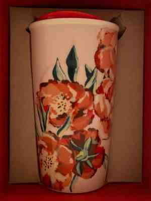 STARBUCKS Red Flowers 10 oz Ceramic Tumbler Mug with Lid  - Sold on eBay Nov, 6th 2019 for $25.00