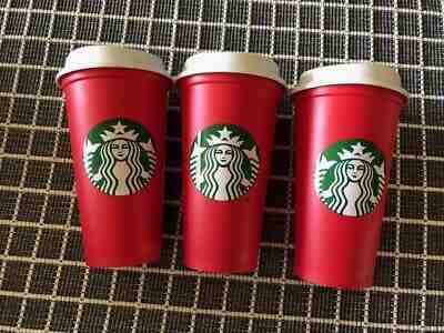 Lot of 3 Starbucks Red Reusable 2018 Holiday 16 oz Coffee Travel Cups Tumbler LN - Sold on eBay Nov, 6th 2019 for $16.95
