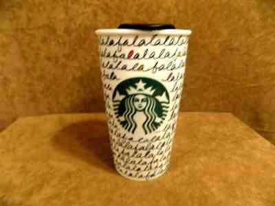 STARBUCKS HOLIDAY 2011 TALL COFFEE/TEA MUG WITH LID FA LA LA LA - Sold on eBay Nov, 6th 2019 for $19.99
