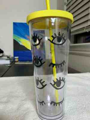 STARBUCKS COLD CUP Acrylic with Wink eye design TUMBLER 24 fl oz Rare yellow lid - Sold on eBay Nov, 6th 2019 for $24.99