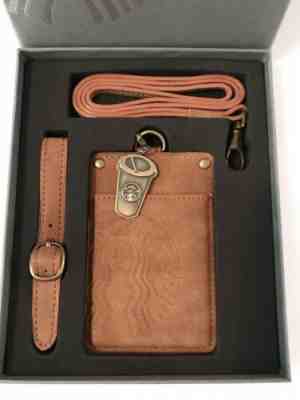 Starbucks Lanyard ID Card Holder Luggage Tag 3 PC Set Tan Leather Cup Charm NEW - Sold on eBay Nov, 6th 2019 for $38.00