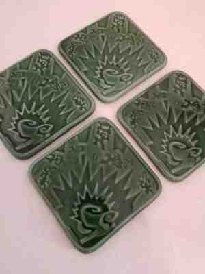 4 Rare Starbucks Ceramic Coasters Green Square - Sold on eBay Nov, 6th 2019 for $29.99