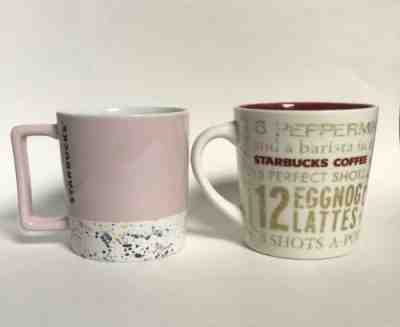 Set of 2 Starbucks Mugs Valentine's Pink Paint Splatter And Christmas Eggnog Mug - Sold on eBay Nov, 6th 2019 for $24.99